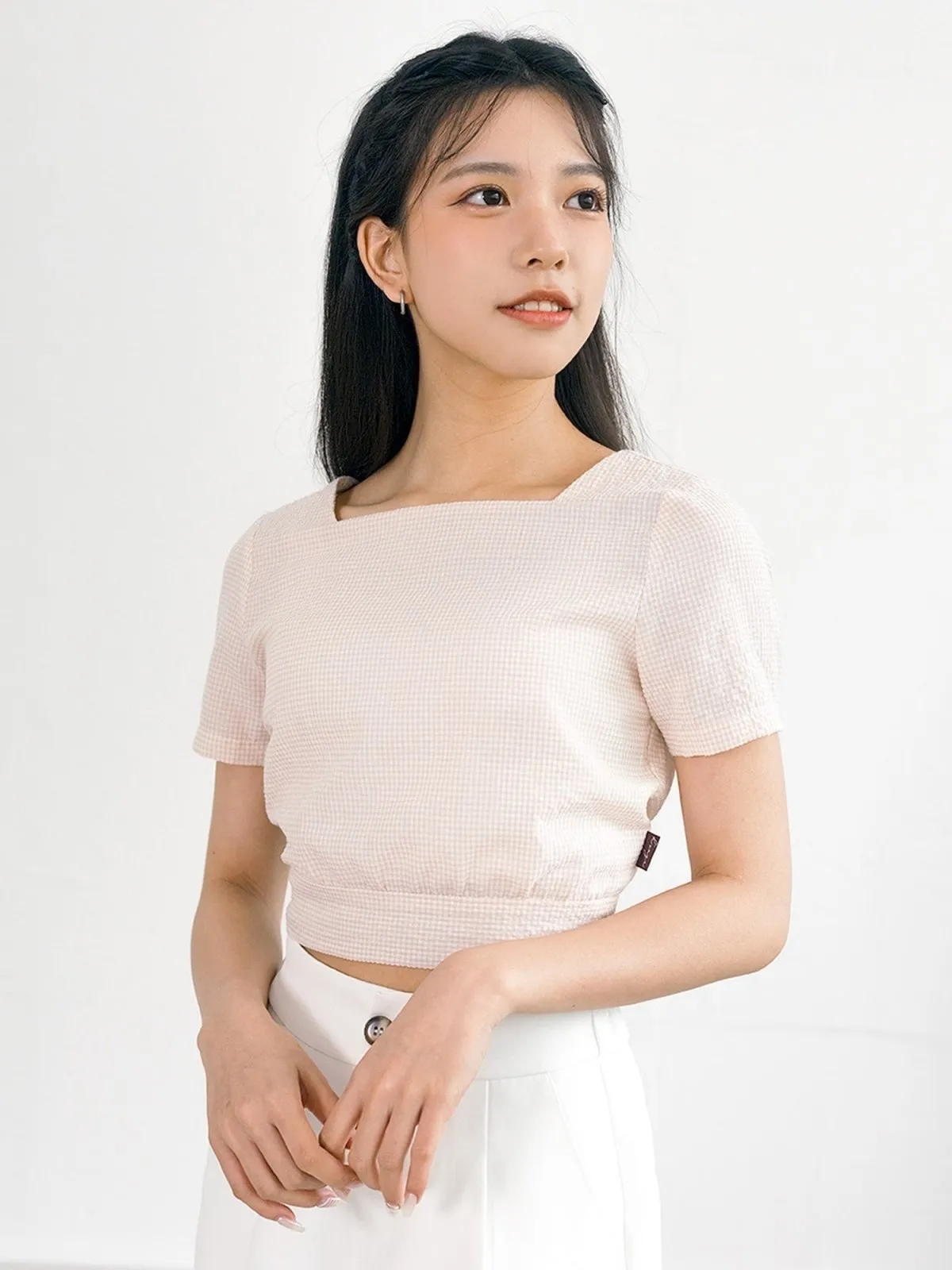 Alise 方領綁帶格紋上衣*