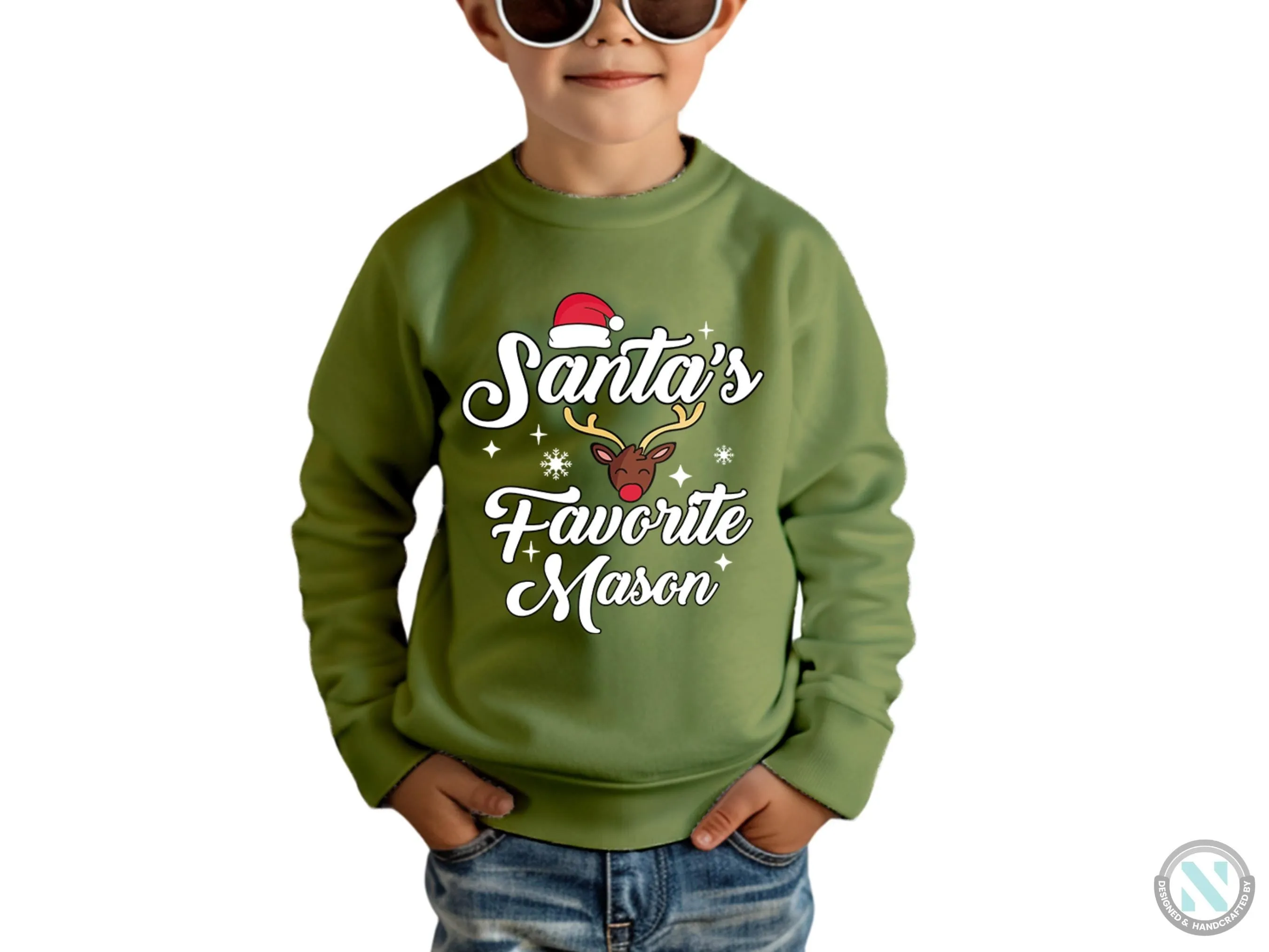Custom Name Santa's Favorite Christmas Sweatshirt Gift for Toddler Boys