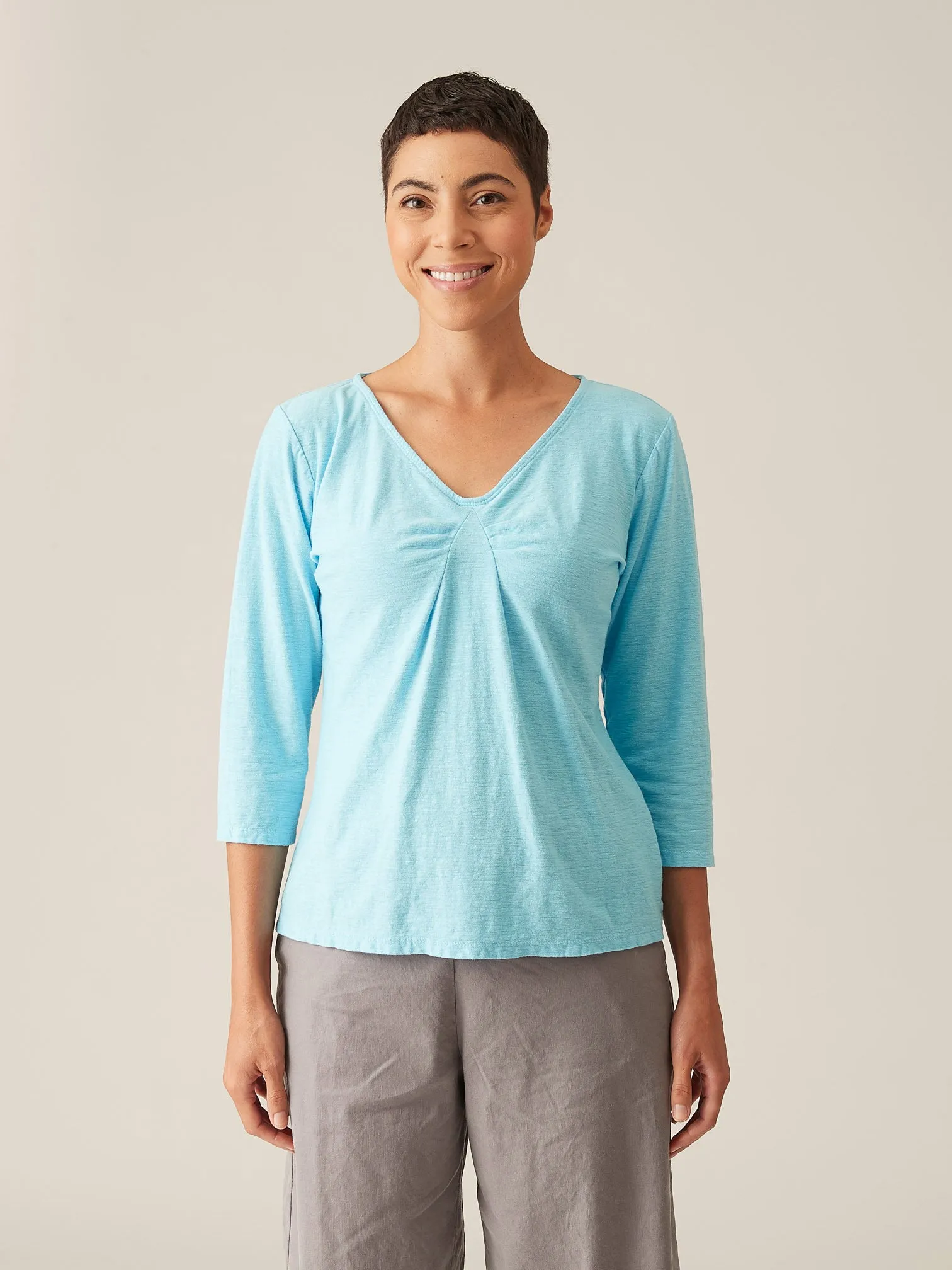 Cut Loose Linen Cotton Jersey Tuck Front Top-