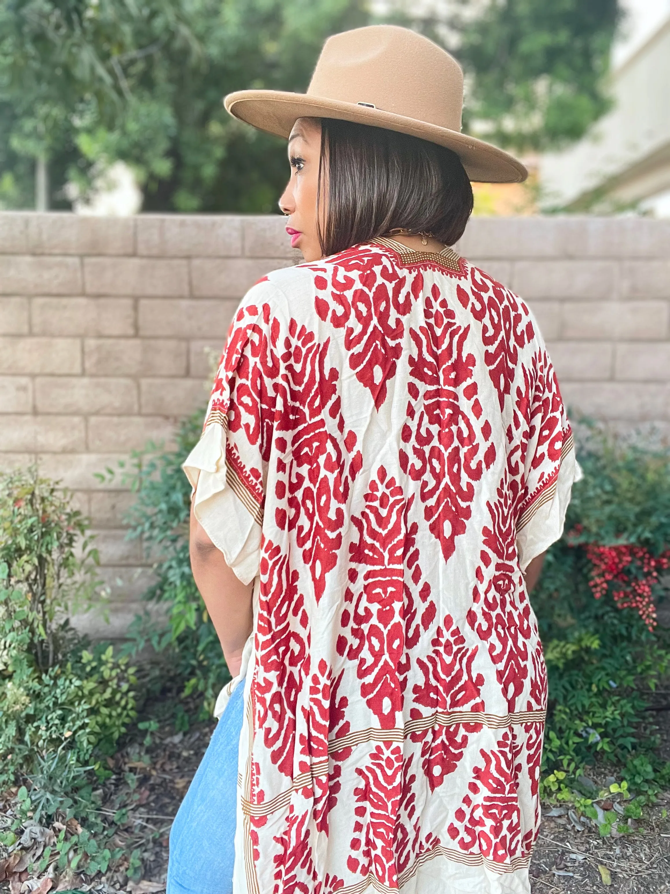 Jess Floral Printed Kimono Cardigan with Trim