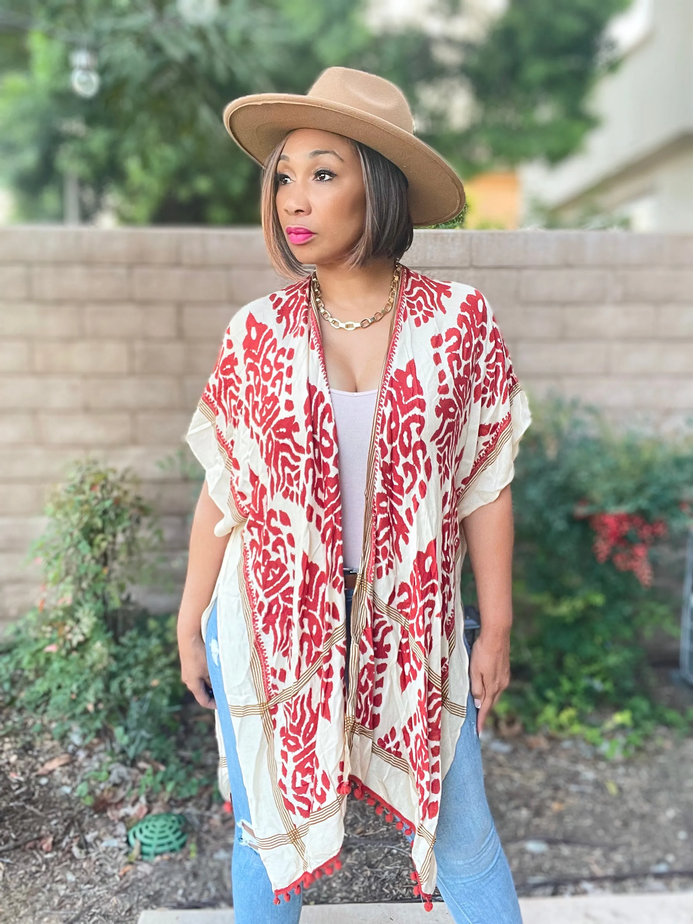 Jess Floral Printed Kimono Cardigan with Trim